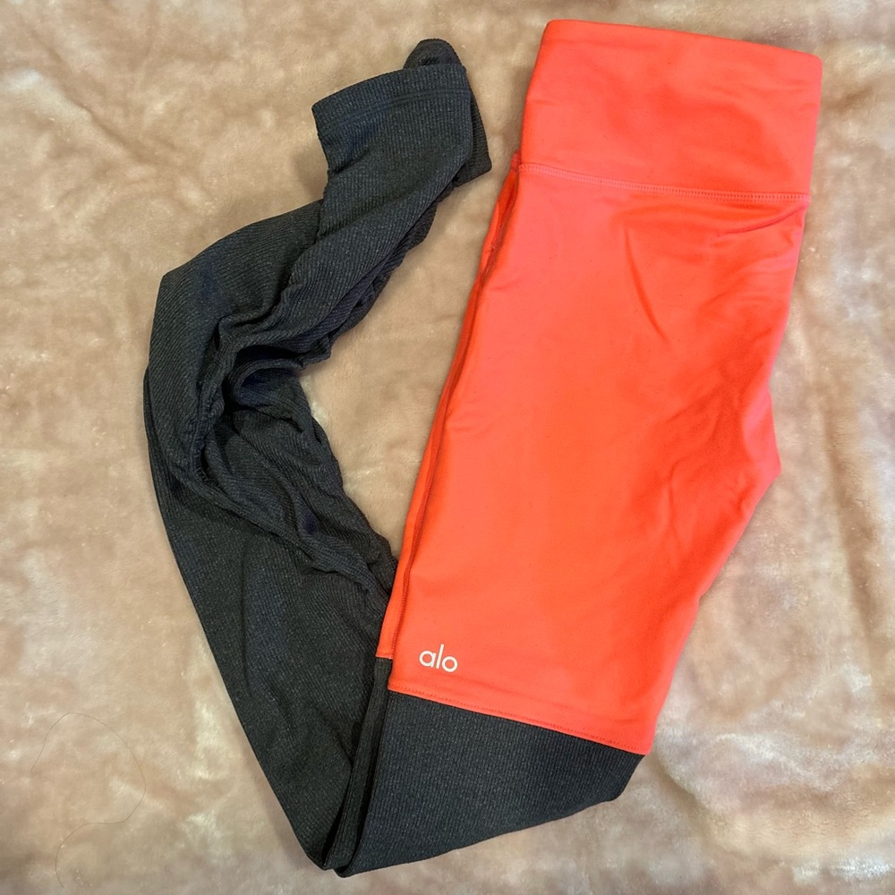 Orange/ dark grey Alo leggings small